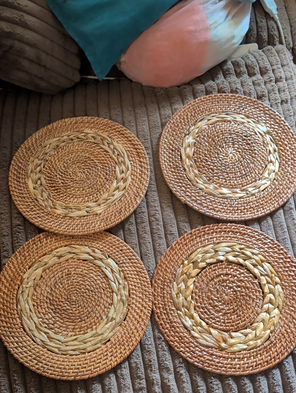 Natural Woven Round Placemats in Warm Brown - Set of 4